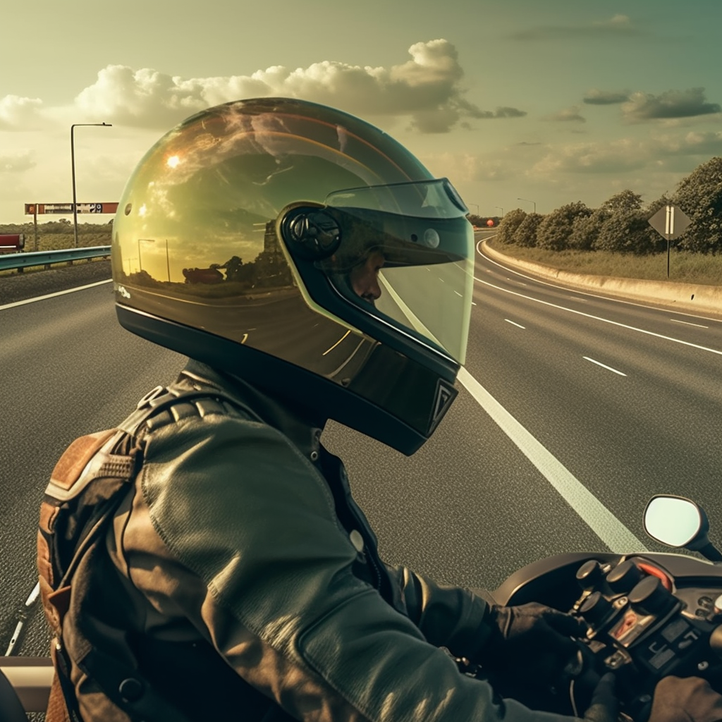 Mann auf Motorrad mit Helm auf dem Kopf